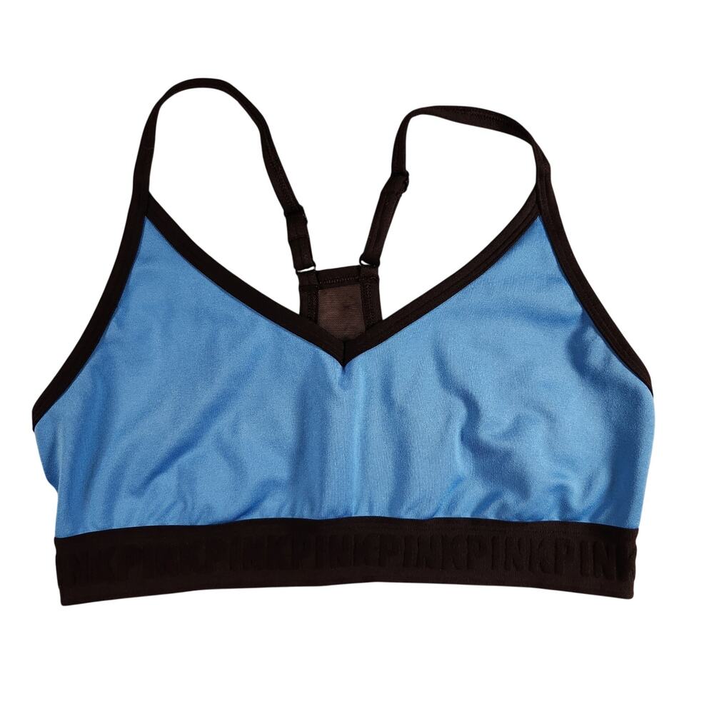 PINK Victoria's Secret Blue and Black Mesh Ultimate Lightly Lined Sports Bra - M